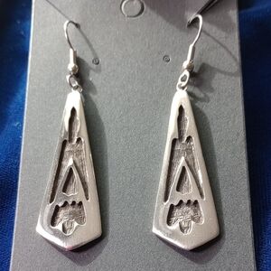Sterling Silver Overlay With Unique Tribal Design Dangle Earrings